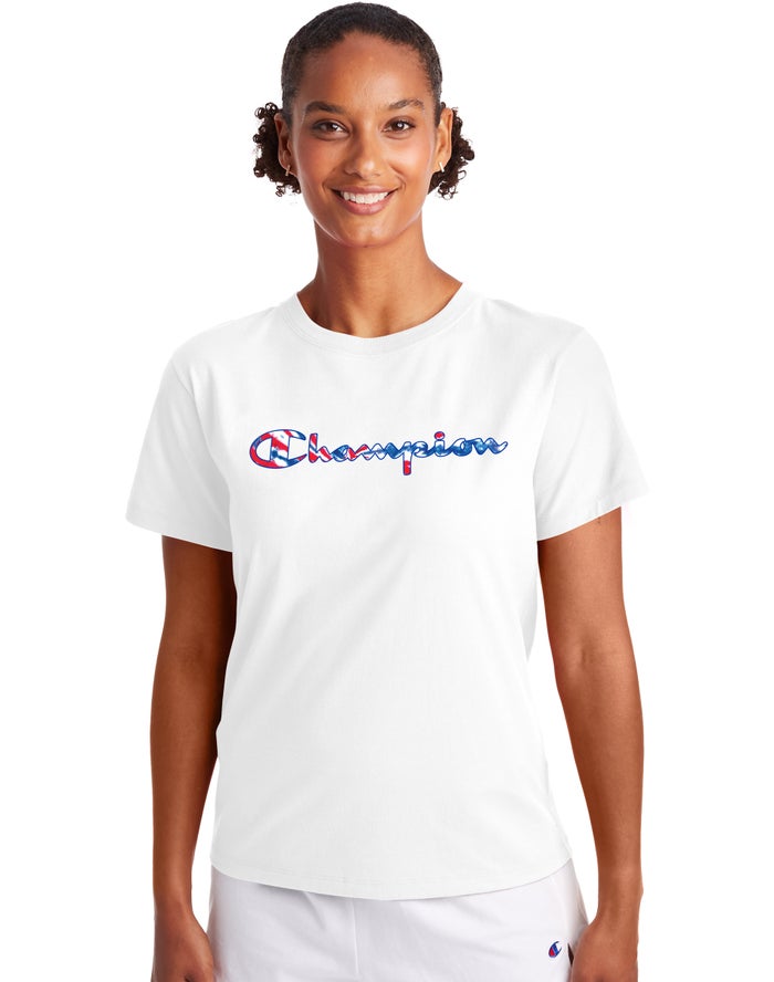 Champion Womens T-Shirt NZ - Classic Script Tie-Dye Logo White ( 5318-KEHOI )